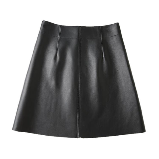 Falda Corta de Cuero Oveja Cintura Alta Bolsillos Laterales - Image 13