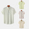 Camisa Casual de Rayas con Cuello Mao Manga Corta para Hombre