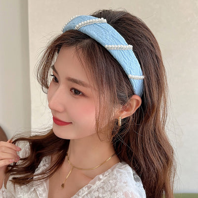 Bandas para Cabello y Cara con Perlas Mesh Floral Azul - Image 7