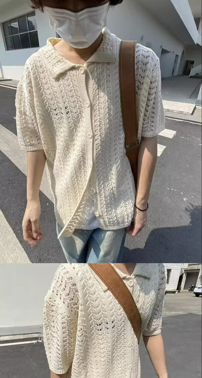 Camisa Calada Tejida Retro Unisex - Diseño Minimalista y Fresco - Image 17
