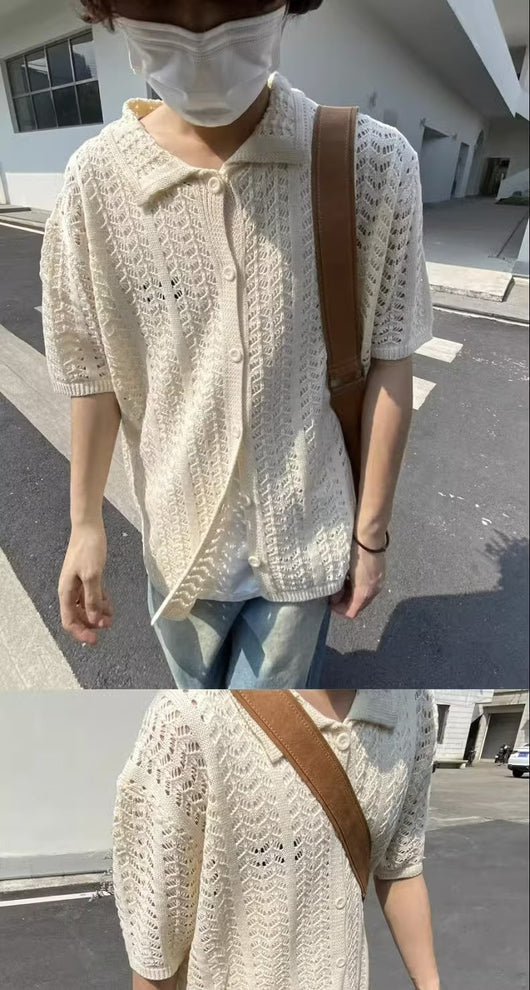 Camisa Calada Tejida Retro Unisex - Diseño Minimalista y Fresco - Image 17