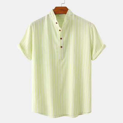 Camisa Casual de Rayas con Cuello Mao Manga Corta para Hombre - Image 17
