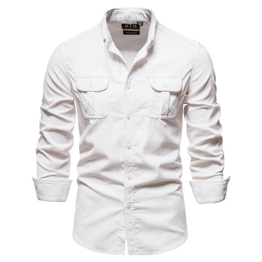 Camisa Azul de Manga Larga para Hombre - Estilo Universitario - Image 20