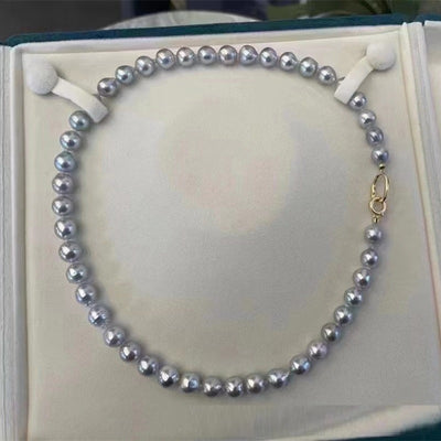 Collar de Perlas Barrocas Gris Azul Aurora 8-9MM en Plata - Image 11