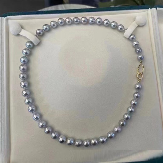 Collar de Perlas Barrocas Gris Azul Aurora 8-9MM en Plata - Image 11