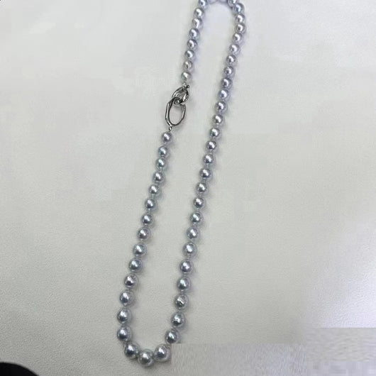 Collar de Perlas Barrocas Gris Azul Aurora 8-9MM en Plata - Image 12