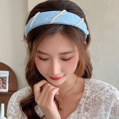Bandas para Cabello y Cara con Perlas Mesh Floral Azul - Image 13