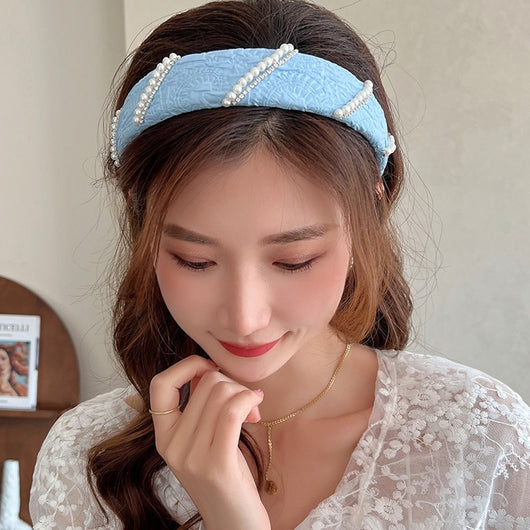 Bandas para Cabello y Cara con Perlas Mesh Floral Azul - Image 13