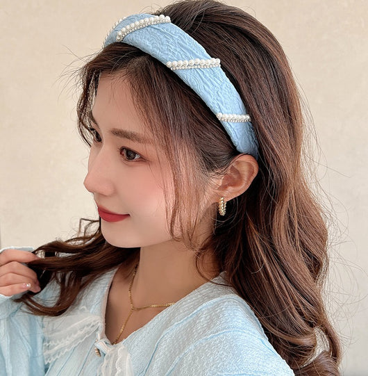 Bandas para Cabello y Cara con Perlas Mesh Floral Azul - Image 16