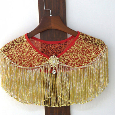 Chal Nupcial Rojo Dorado con Encaje y Borlas - Vestido Tradicional de Boda - Image 12