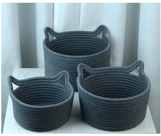 Canasta de Almacenamiento Tejida a Mano con Orejas de Gato - Image 30