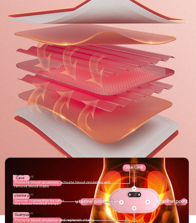 Pink stomach warming belt with vibration and heating, USB charging cable, two wormwood bags, and manual in a floral gift box. - Image 12