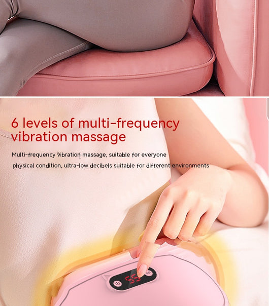 Pink stomach warming belt with vibration and heating, USB charging cable, two wormwood bags, and manual in a floral gift box. - Image 14