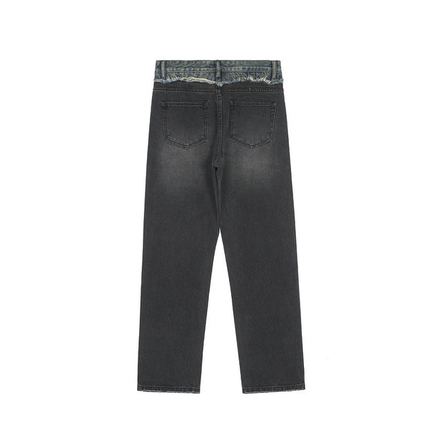 Jeans Rectos Sueltos Casual con Costuras Desgastadas