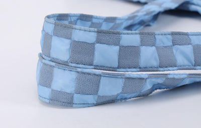 Blue and gray checkered soft pet carrier bag with mesh window and side opening for small cats or dogs. - Image 14