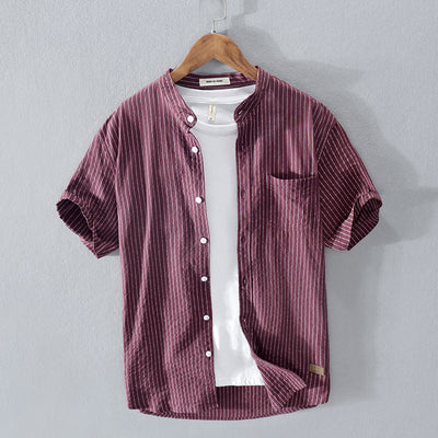 Camisa Casual de Algodón con Cuello de Pie y Rayas Distintivas - Image 8