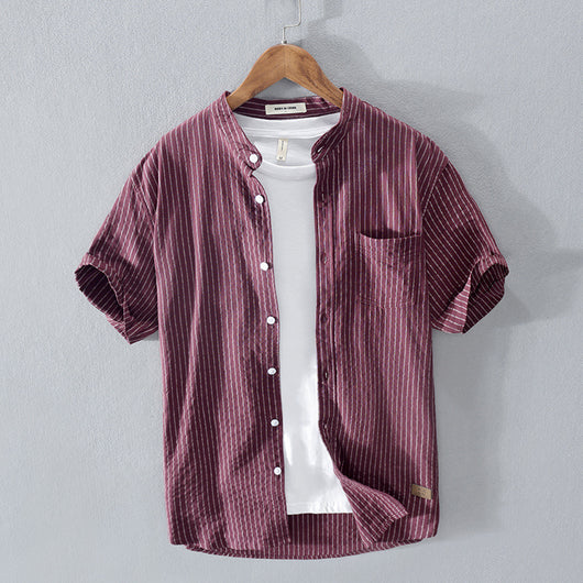 Camisa Casual de Algodón con Cuello de Pie y Rayas Distintivas - Image 8