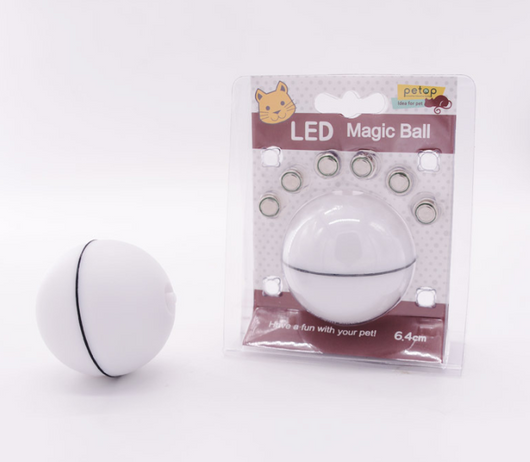 Pink pet electric toy LED rolling ball for cats, made of ABS plastic, with a black dividing line. - Image 3