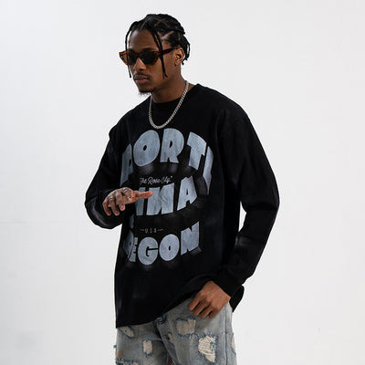 Camiseta Manga Larga Hombre Estilo Retro Distressed Suelta - Image 10