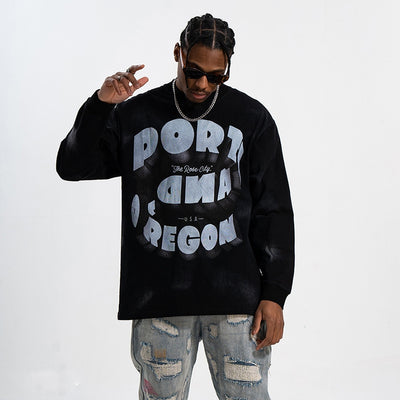 Camiseta Manga Larga Hombre Estilo Retro Distressed Suelta - Image 15