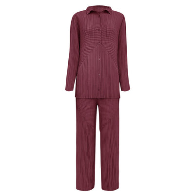 Conjunto de Moda: Blusa Plisada Manga Larga y Pantalón Recto Casual - Image 8