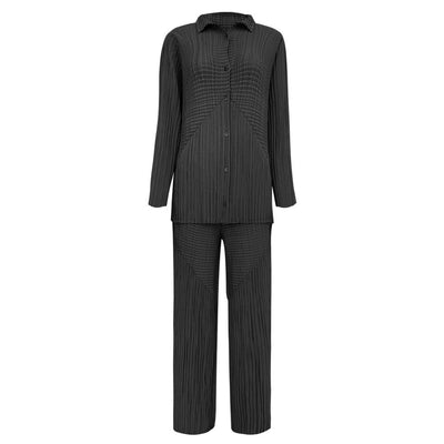 Conjunto de Moda: Blusa Plisada Manga Larga y Pantalón Recto Casual - Image 9