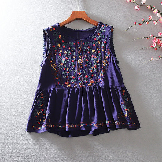 Blusa Retro Holgada con Bordado Floral - Image 9