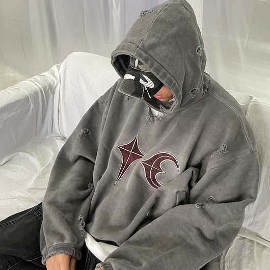 Sudadera con Capucha Desgastada y Lavada - Estilo Casual Destruido - Image 9