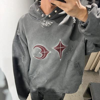 Sudadera con Capucha Desgastada y Lavada - Estilo Casual Destruido - Image 11