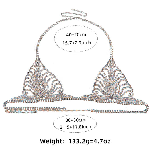 Gold-tone rhinestone bra and thong body chain set with a fan-like pattern, sparkling on a white background. - Image 11