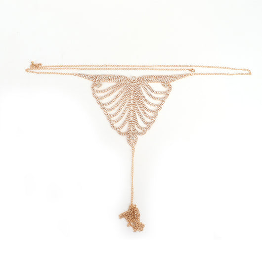 Gold-tone rhinestone bra and thong body chain set with a fan-like pattern, sparkling on a white background. - Image 13