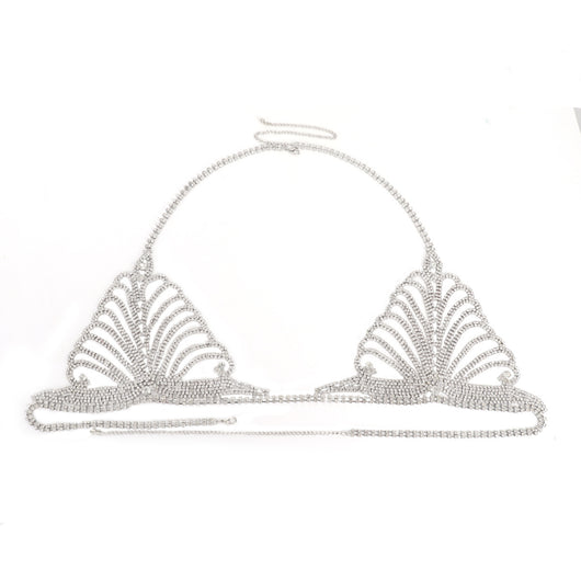 Gold-tone rhinestone bra and thong body chain set with a fan-like pattern, sparkling on a white background. - Image 16