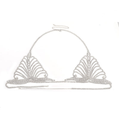Gold-tone rhinestone bra and thong body chain set with a fan-like pattern, sparkling on a white background. - Image 16