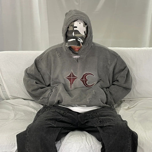 Sudadera con Capucha Desgastada y Lavada - Estilo Casual Destruido - Image 14