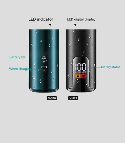 Dark teal rechargeable electric shaver with dual foil heads, featuring water droplets on its body, indicating it's washable. - Image 7