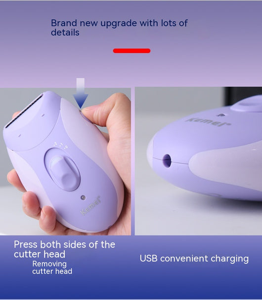 Light purple and pink Kemei electric shaver with a shaving head and a power switch with speed settings. - Image 12