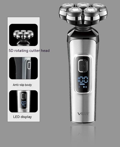 VGR V-385 professional men's rechargeable floating shaver with digital LCD, USB cable, cleaning brush, and head cover. - Image 14