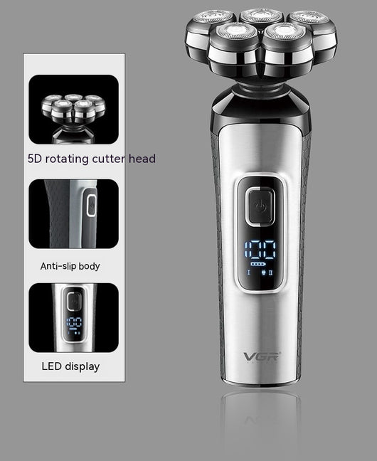 VGR V-385 professional men's rechargeable floating shaver with digital LCD, USB cable, cleaning brush, and head cover. - Image 14