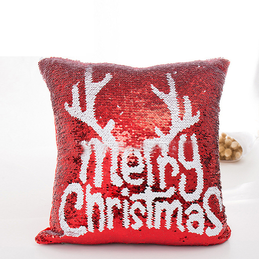Funda de Almohada Navideña con Lentejuelas Reversibles Roja - Image 3