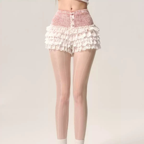 Shorts de Encaje Blanco Francés Flor de Durazno