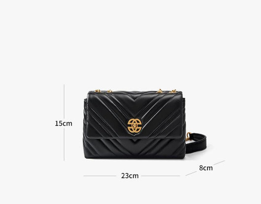 Bolso Mensajero de Cuero Vacuno con Cadena Diamante y Cierre Cuadrado - Image 8