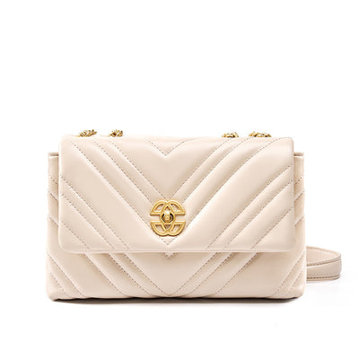 Bolso Mensajero de Cuero Vacuno con Cadena Diamante y Cierre Cuadrado - Image 14