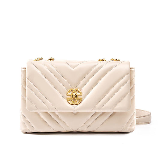 Bolso Mensajero de Cuero Vacuno con Cadena Diamante y Cierre Cuadrado - Image 14