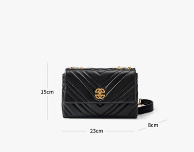 Bolso Mensajero de Cuero Vacuno con Cadena Diamante y Cierre Cuadrado - Image 16