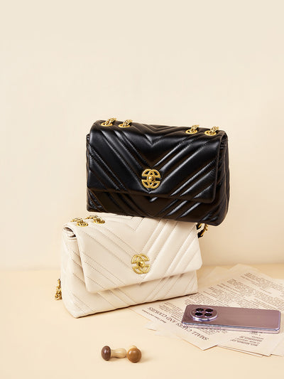 Bolso Mensajero de Cuero Vacuno con Cadena Diamante y Cierre Cuadrado - Image 20