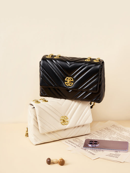 Bolso Mensajero de Cuero Vacuno con Cadena Diamante y Cierre Cuadrado - Image 20