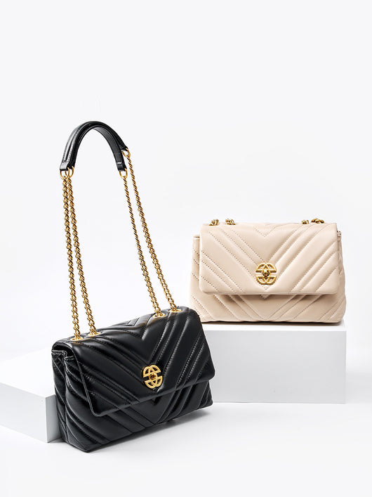 Bolso Mensajero de Cuero Vacuno con Cadena Diamante y Cierre Cuadrado - Image 21