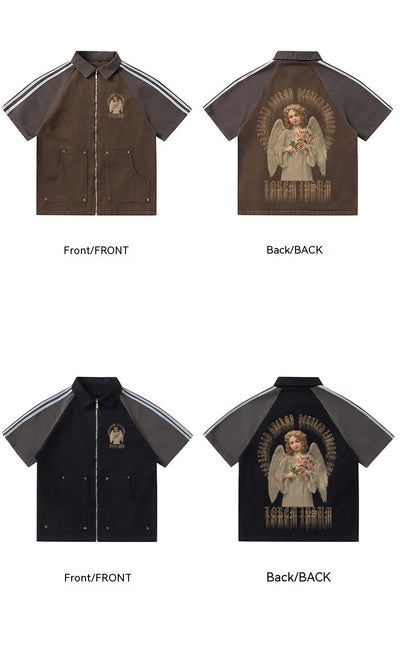 Camiseta de Algodón Estampado Niña Retro Americano Pintura al Óleo - Image 13