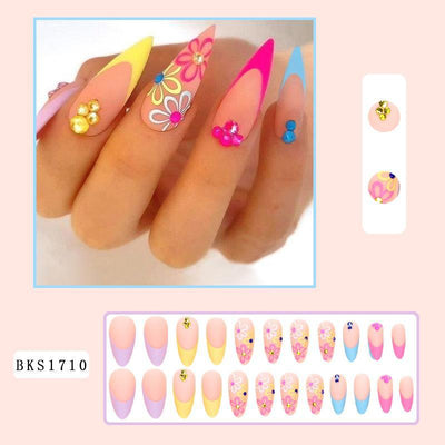 Uñas Francesas con Arcoíris y Cristales - Puntas Gota Brillante - Image 7
