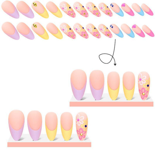 Uñas Francesas con Arcoíris y Cristales - Puntas Gota Brillante - Image 9